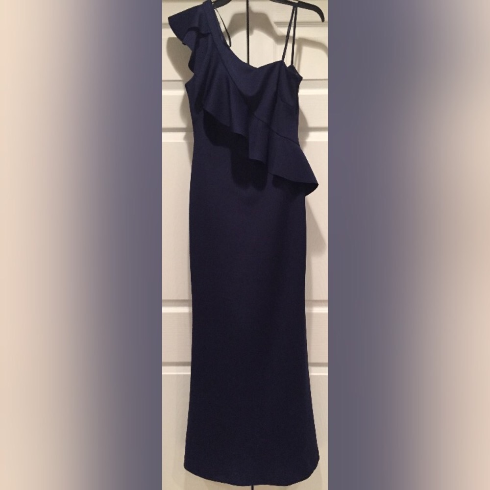 Jessica Howard Navy One Shoulder Gown